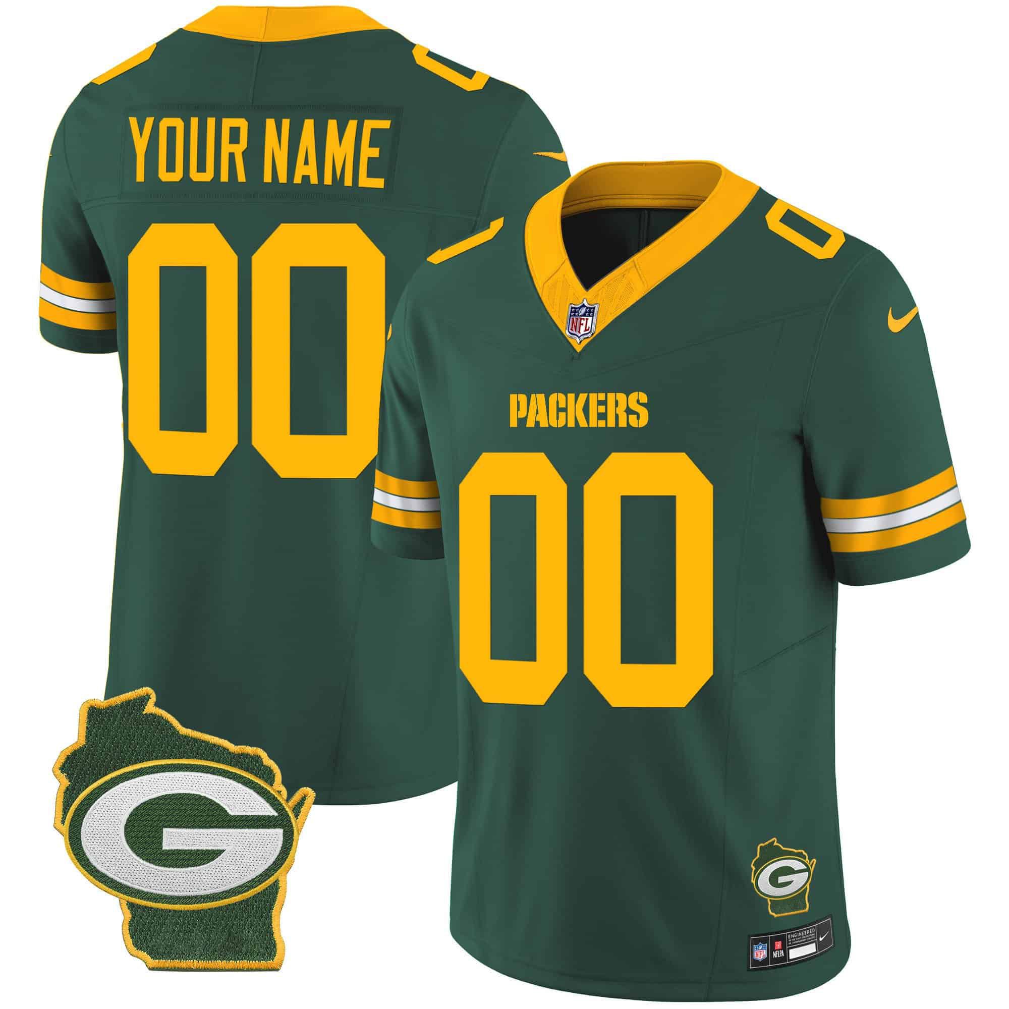 Men Green Bay Packers Green 2024 Nike Home Patch Vapor Custom NFL Jersey style 1->customized nfl jersey->Custom Jersey